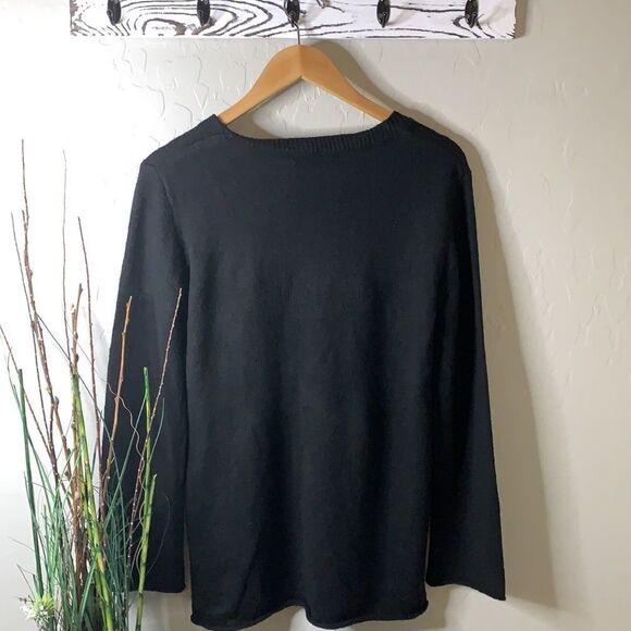 olivaceous long sleeve black sweater V-neck polyester fabric sz med rolled hem - Picture 2 of 10